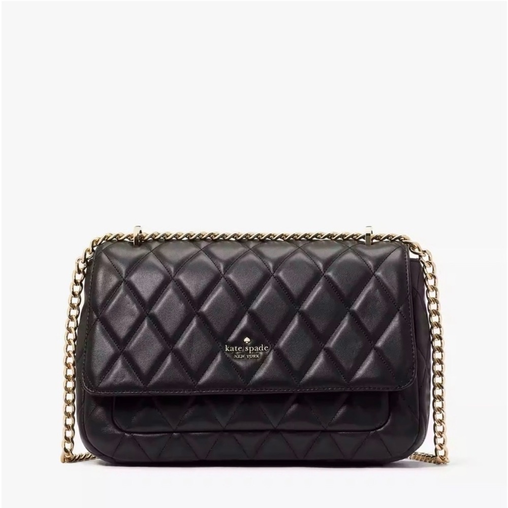 Kate Spade Carey Quilted Black Shoulder Bag with Gold Chain